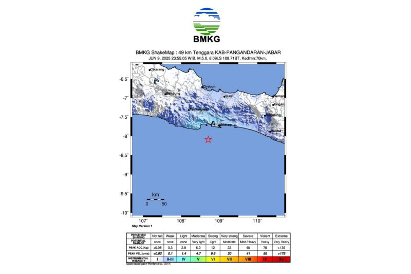 BMKG: Gempa di Pangandaran dirasakan hingga Cilacap dan Kebumen BMKG: Gempa di Pangandaran dirasakan hingga Cilacap dan Kebumen