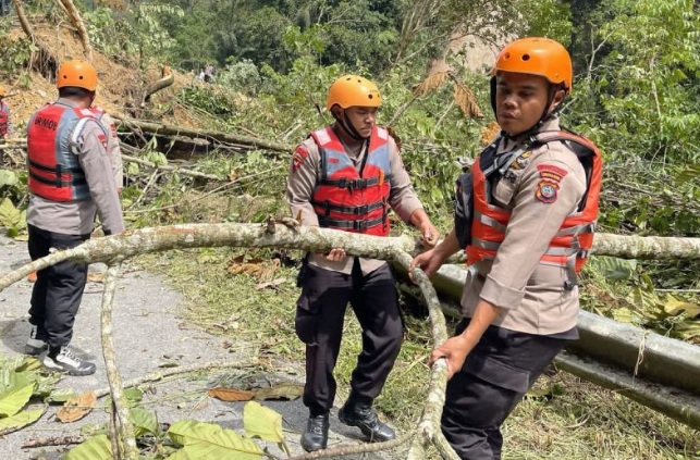 Polda Sumut kerahkan puluhan personel bersihkan longsor di Taput Polda Sumut kerahkan puluhan personel bersihkan longsor di Taput
