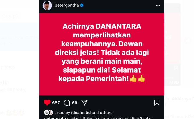 Puji Pemerintah, Peter Gontha: Akhirnya Danantara perlihatkan keampuhannya Puji Pemerintah, Peter Gontha: Akhirnya Danantara perlihatkan keampuhannya