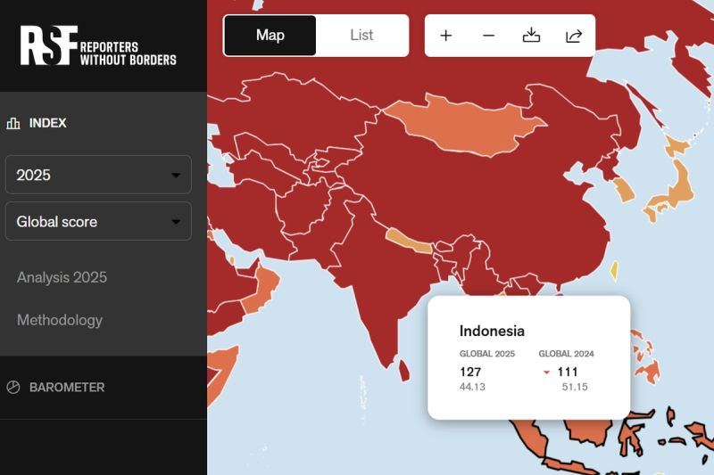 RSF: Kebebasan pers dunia tergerus tekanan ekonomi, peringkat RI turun