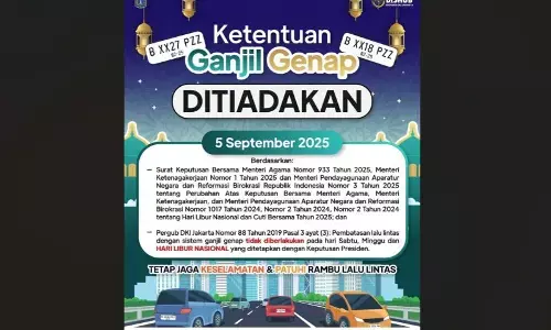 Tak ada ganjil genap di Jakarta pada 5 September Tak ada ganjil genap di Jakarta pada 5 September