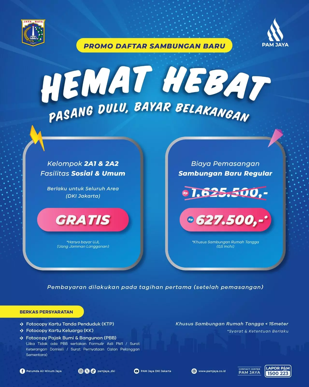 Sehat, Hemat, Praktis: Promo sambungan baru gratis PAM JAYA bagi warga Jakarta