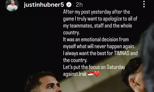 Justin Hubner minta maaf dan ajak fokus ke laga lawan Irak Justin Hubner minta maaf dan ajak fokus ke laga lawan Irak