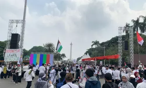 Massa aksi bela Palestina mulai bubarkan diri Massa aksi bela Palestina mulai bubarkan diri