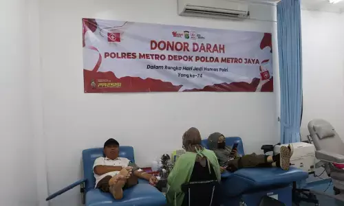 HUT Humas Polri ke-74, Humas Polres Metro Depok gelar donor darah HUT Humas Polri ke-74, Humas Polres Metro Depok gelar donor darah