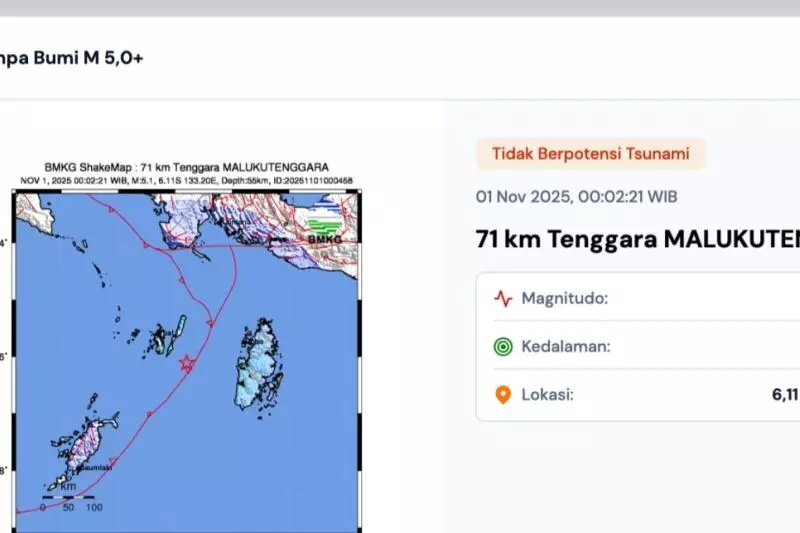Gempa magnitudo 5,1 guncang Maluku Tenggara Gempa magnitudo 5,1 guncang Maluku Tenggara
