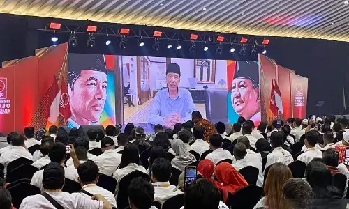 Jokowi sapa Kongres III Projo lewat tayangan video