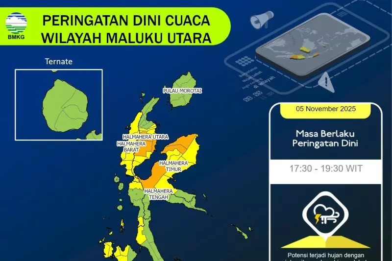 BMKG peringatkan potensi cuaca ekstrem di Maluku Utara 6-12 November BMKG peringatkan potensi cuaca ekstrem di Maluku Utara 6-12 November