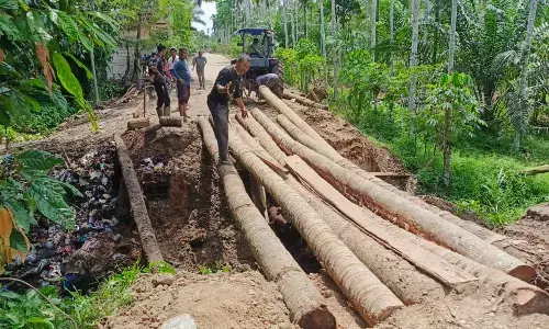 Jembatan penghubung antar desa di Tanah Luas ambruk warga perbaiki secara mandiri
