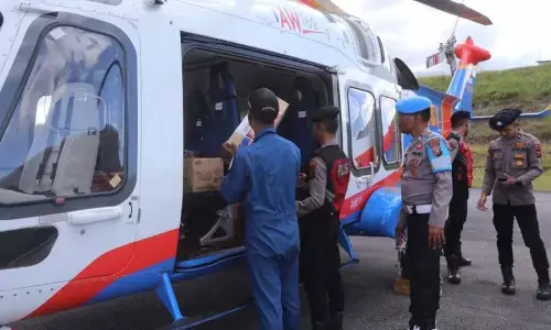 Polda Sumut kembali gunakan heli percepat penyaluran logistik di Sibolga