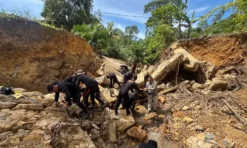 Brimob Polda Kaltara perbaiki jembatan roboh di perbatasan Brimob Polda Kaltara perbaiki jembatan roboh di perbatasan