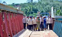 Wapang TNI dampingi Presiden Prabowo tinjau Jembatan Bailey dan posko kesehatan di Tapsel