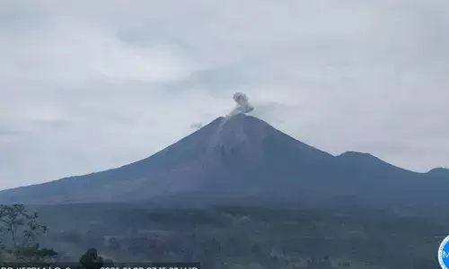 Gunung Semeru erupsi dengan material letusan setinggi 700 meter Gunung Semeru erupsi dengan material letusan setinggi 700 meter