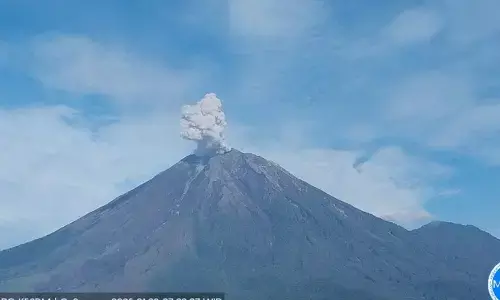Gunung Semeru erupsi dengan tinggi letusan 700 meter di atas puncak