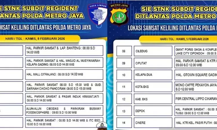 Jumat, tersedia 14 lokasi Samsat Keliling Ditlantas Polda Metro Jaya