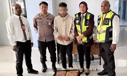 Petugas Avsec Bandara Internasional Sentani Jayapura sita ganja dari penumpang Lion Air seberat 7 kg